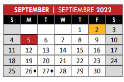 District School Academic Calendar for Night School for September 2022