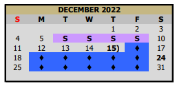District School Academic Calendar for Pleasant Grove Middle for December 2022