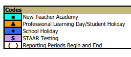 District School Academic Calendar Legend for Pleasant Grove Middle