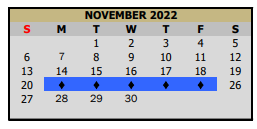 District School Academic Calendar for Pleasant Grove Middle for November 2022