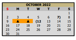 District School Academic Calendar for Pleasant Grove High School for October 2022