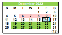 District School Academic Calendar for Pleasanton El for December 2022