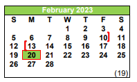 District School Academic Calendar for Pleasanton J H for February 2023
