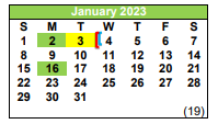 District School Academic Calendar for Atascosa Co Alter for January 2023