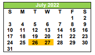 District School Academic Calendar for Pleasanton J H for July 2022