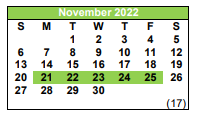 District School Academic Calendar for Pleasanton J H for November 2022
