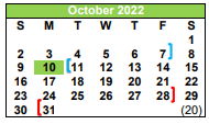 District School Academic Calendar for Pleasanton El for October 2022