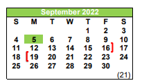 District School Academic Calendar for Pleasanton El for September 2022