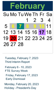 District School Academic Calendar for Our Children's Academy for February 2023