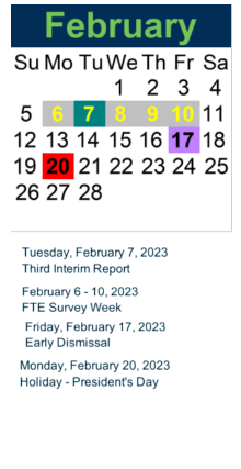 District School Academic Calendar for Southwest Middle School for February 2023