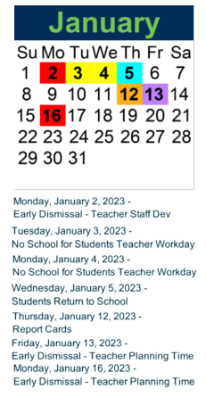 District School Academic Calendar for Winston Elementary School for January 2023