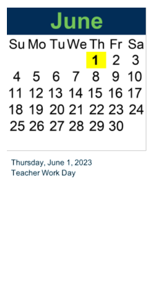 District School Academic Calendar for Clarence Boswell Elementary School for June 2023