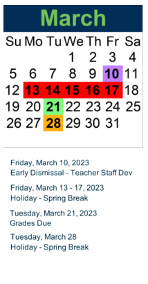 District School Academic Calendar for Lake Alfred B.E.S.T Program for March 2023