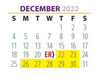 District School Academic Calendar for Port Neches El for December 2022