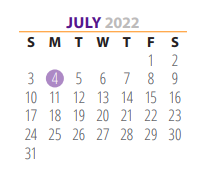 District School Academic Calendar for Port Neches El for July 2022