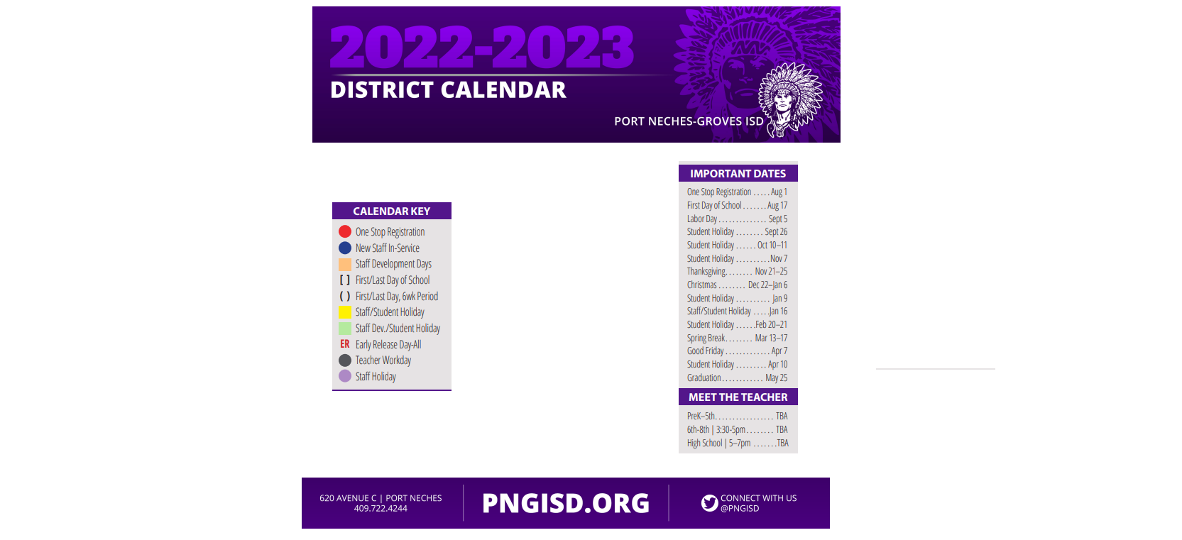 District School Academic Calendar Key for Port Neches El