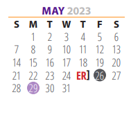 District School Academic Calendar for Pre School Ctr for May 2023