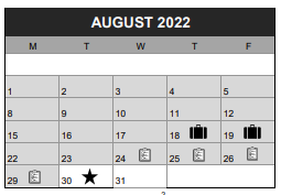 District School Academic Calendar for Bridger Elementary School for August 2022