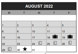 District School Academic Calendar for Renaissance Arts Academy for August 2022