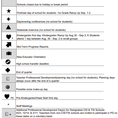 District School Academic Calendar Legend for Atkinson Elementary School