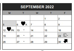 District School Academic Calendar for Lent Elementary School for September 2022