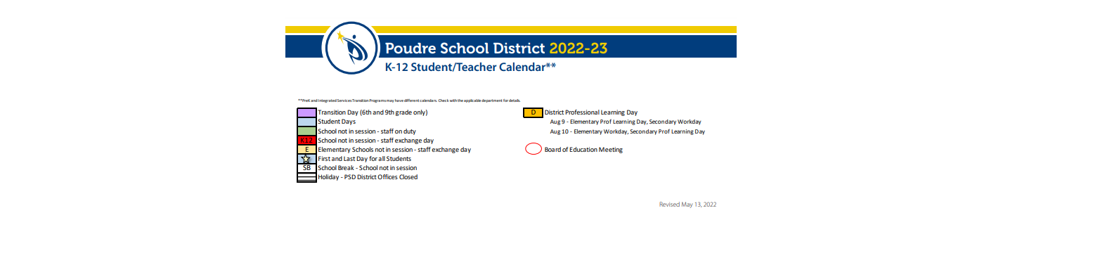 District School Academic Calendar Key for Peak Alternative Program