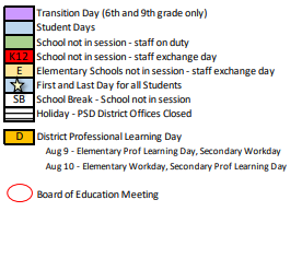 District School Academic Calendar Legend for Peak Alternative Program