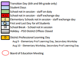 District School Academic Calendar Legend for Barton Prekindergarten