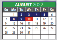 District School Academic Calendar for Collin Co J J A E P for August 2022