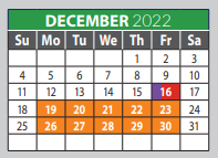 District School Academic Calendar for Judy Rucker Elementary for December 2022