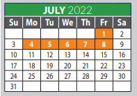 District School Academic Calendar for Prosper High School for July 2022