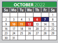 District School Academic Calendar for Collin Co J J A E P for October 2022