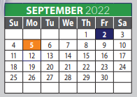 District School Academic Calendar for Prosper High School for September 2022