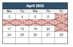 District School Academic Calendar for William B. Cooley/health And Science TECH. Academy for April 2023