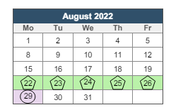 District School Academic Calendar for Academy Of Service for August 2022