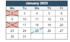 District School Academic Calendar for Gilbert Stuart Middle School for January 2023