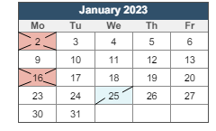 District School Academic Calendar for William B. Cooley/health And Science TECH. Academy for January 2023