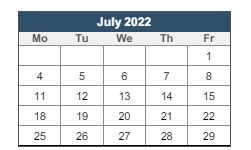 District School Academic Calendar for Academy Of Service for July 2022