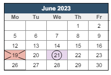 District School Academic Calendar for Academy Of Service for June 2023