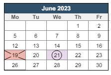 District School Academic Calendar for William B. Cooley/health And Science TECH. Academy for June 2023