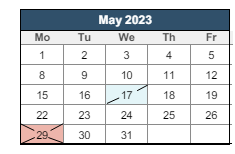 District School Academic Calendar for William B. Cooley/health And Science TECH. Academy for May 2023