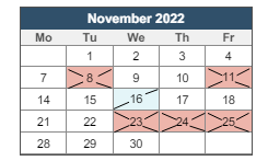 District School Academic Calendar for William B. Cooley/health And Science TECH. Academy for November 2022