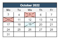 District School Academic Calendar for William B. Cooley/health And Science TECH. Academy for October 2022