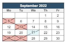 District School Academic Calendar for Academy Of Service for September 2022