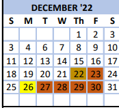 District School Academic Calendar for Coleridge Elementary for December 2022