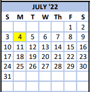 District School Academic Calendar for Trinity Elementary for July 2022