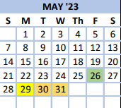 District School Academic Calendar for Trinity High for May 2023