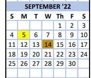 District School Academic Calendar for John R Lawrence Elementary for September 2022