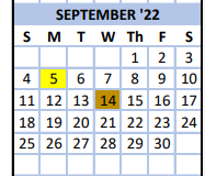 District School Academic Calendar for George Ward Elementary School for September 2022