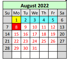 District School Academic Calendar for Hadnot-hayes Elementary School for August 2022